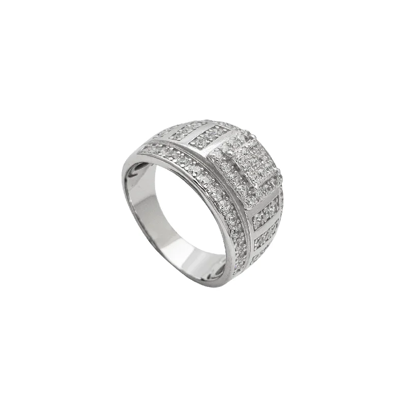 Simple Silver Ring with Sapphire Accent for Anniversary-Zirconia Iced-Out Men's Ring (Silver)