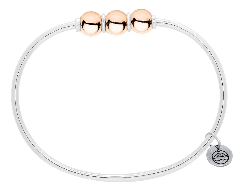 Simple Rose Gold Bracelet with Crystal Inlays-Authentic Cape Cod Triple Ball Bracelet made by Lestage - Sterling Silver w/ 14k Rose Gold