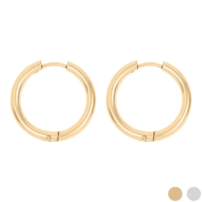 Silver Earrings with Colorful Stones-18K Gold PVD Stainless Steel Circle Huggie Hoop Earrings / ERJ0022