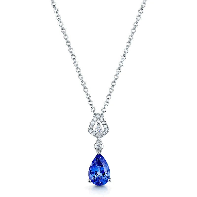 Handcrafted Gemstone Necklace for Casual Wear-18ct White Gold Tanzanite And Diamond Pendant