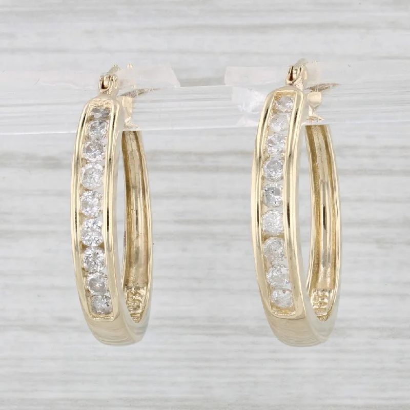 Large Diamond Earrings for Weddings-0.70ctw Diamond Hoop Earrings 14k Yellow Gold Snap Top Round Hoops