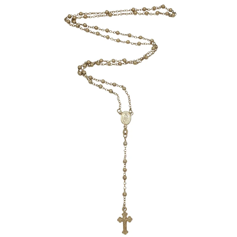 Simple Gold Necklace with Sapphire Pendant-Rosary Chain (Silver)