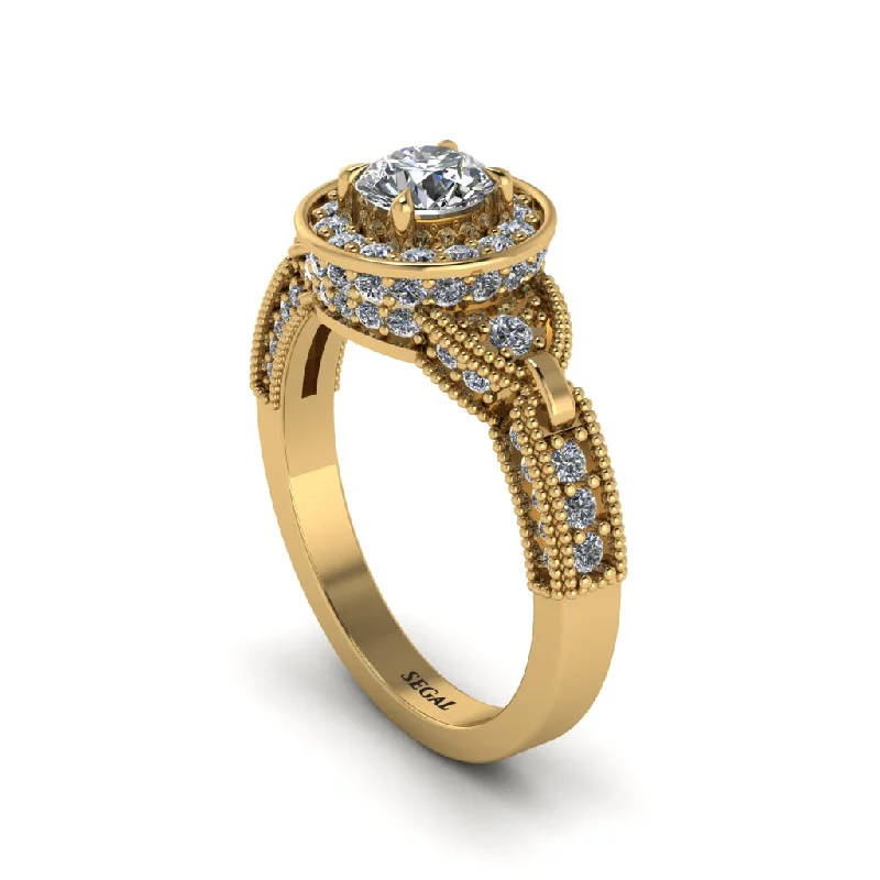 Trendy Gold Ring for Fashion Enthusiasts-Diamond Double Halo Handmade Engagement Ring - Gracelyn No. 1