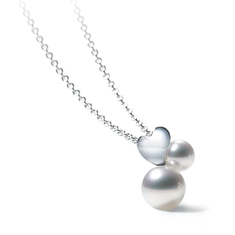 Designer Necklace with Large Gemstone-18ct White Gold Akoya Pearl Precious Heart Pendant