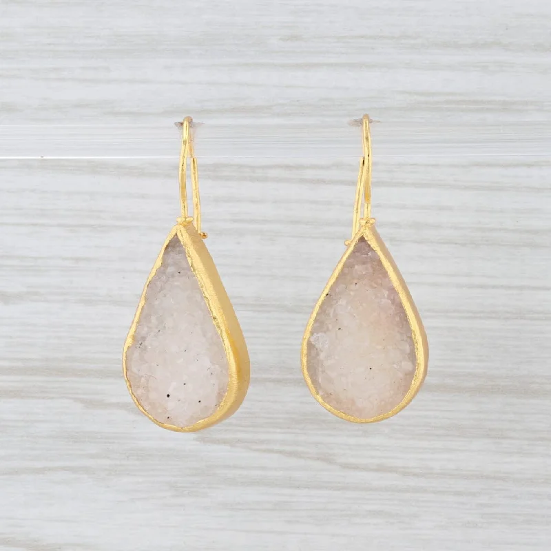 Handmade Hoop Earrings for Weddings-New Nina Nguyen Druzy Quartz Teardrop Earrings Sterling Silver 22k Gold Vermeil