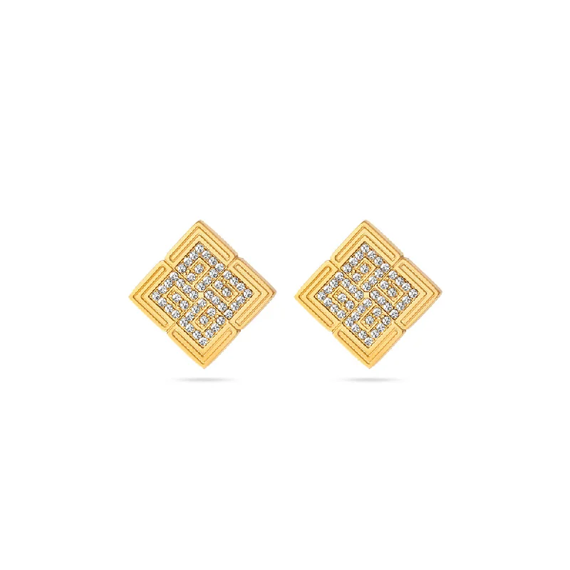 Dangle Earrings with Diamonds-Vivienne Gold Plated Earrings