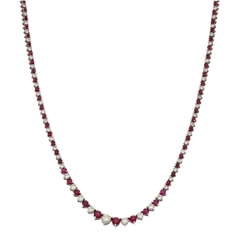 Elegant Crystal Necklace with Large Pendants-18ct White Gold Ruby & 1.92ct Diamond Fancy Necklace 14"