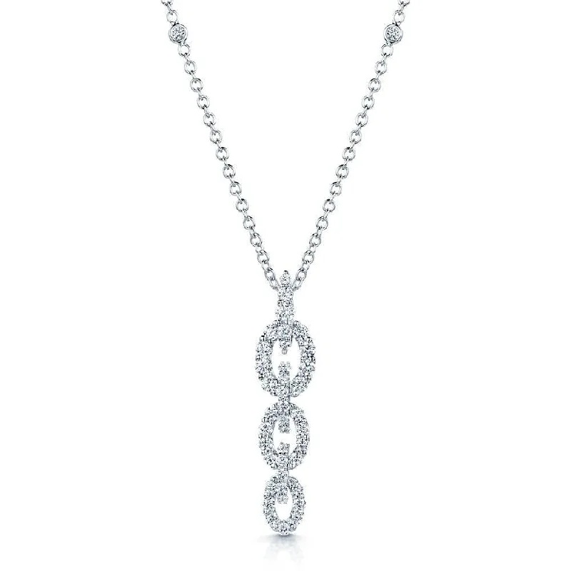 Large Pendant Necklace with Silver Chain-18ct White Gold Round Brilliant Cut Diamond Link Design Drop Necklace