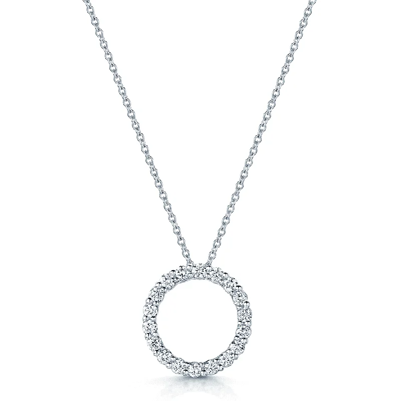 Vintage-inspired Crystal Necklace-18ct White Gold Round Brilliant Cut Diamond Open Circle Pendant