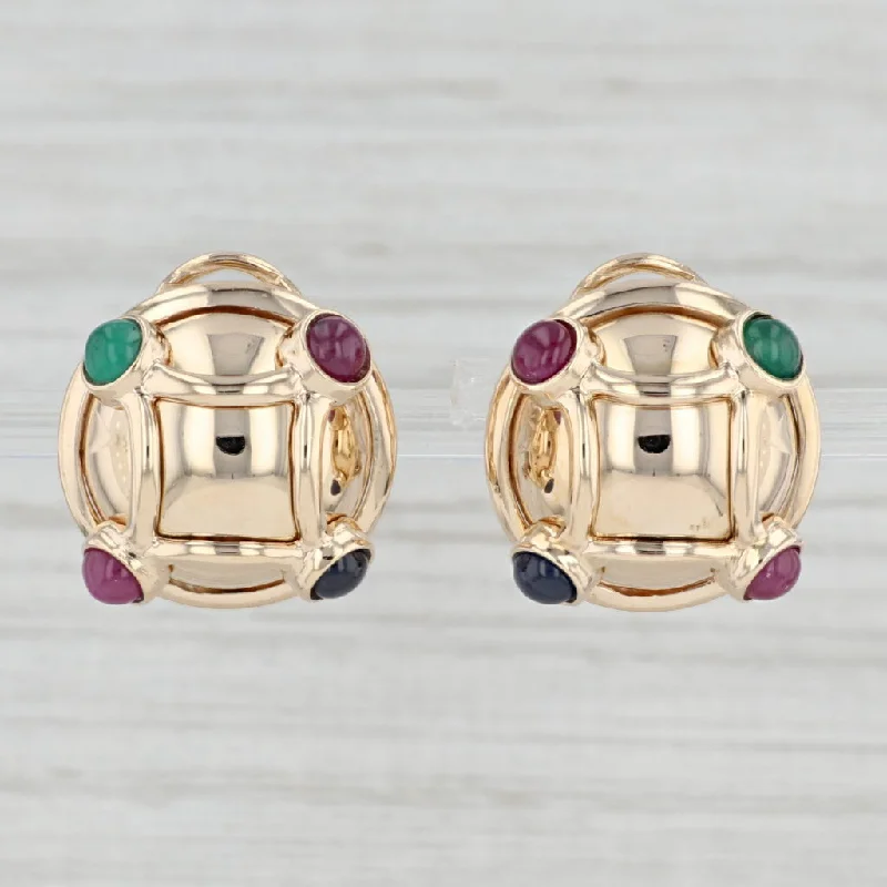 Unique Sterling Silver Earrings-Gemstone Button Stud Earrings 14k Yellow Gold Ruby Emerald Sapphire