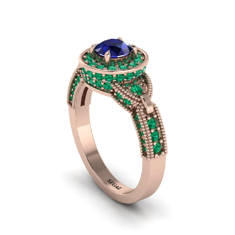 Designer Gold Ring for Fashion Lovers-Sapphire Double Halo Handmade Engagement Ring - Gracelyn No. 29