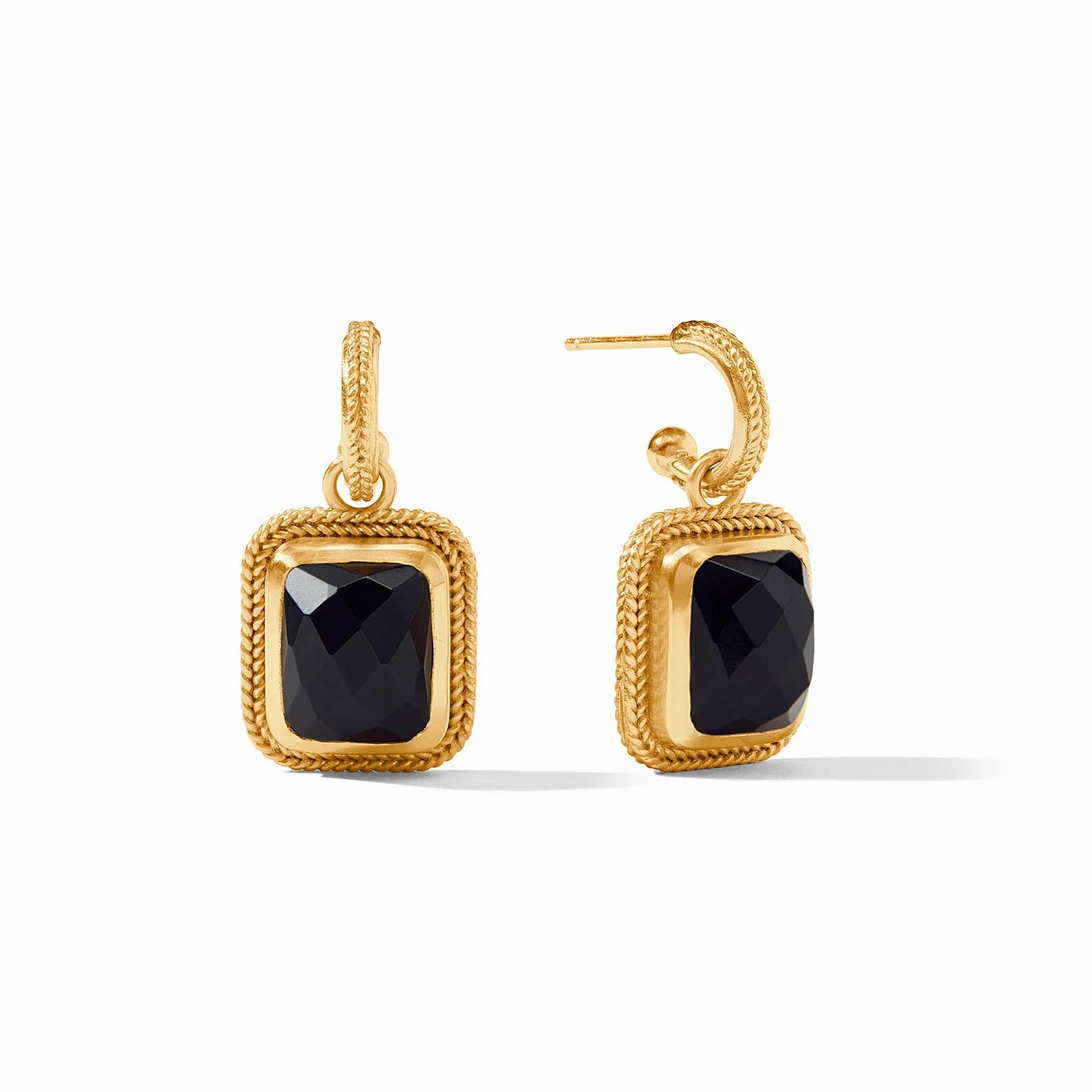 Gold Hoop Earrings for Brides-Julie Vos Cheval 24K Gold Plated Black Obsidian Hoop and Charm Earrings