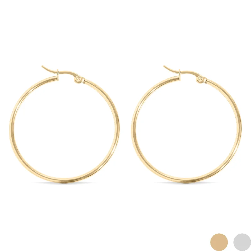 Luxury Gold Drop Earrings-18K Gold PVD Stainless Steel Round Tube Hoop Earrings / ERJ2138