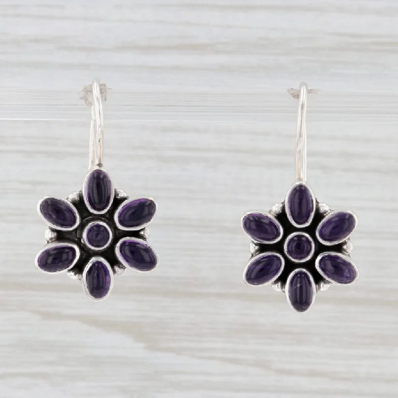 Minimalist Earrings for Everyday-Amethyst Flower Earrings Sterling Silver Floral Purple Gemstone Hook Post