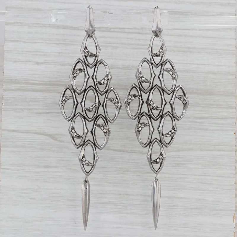 Crystal Drop Earrings for Evening-Stephen Webster 0.18ctw Diamond Mesh Earrings Sterling Silver 14k Gold Statement