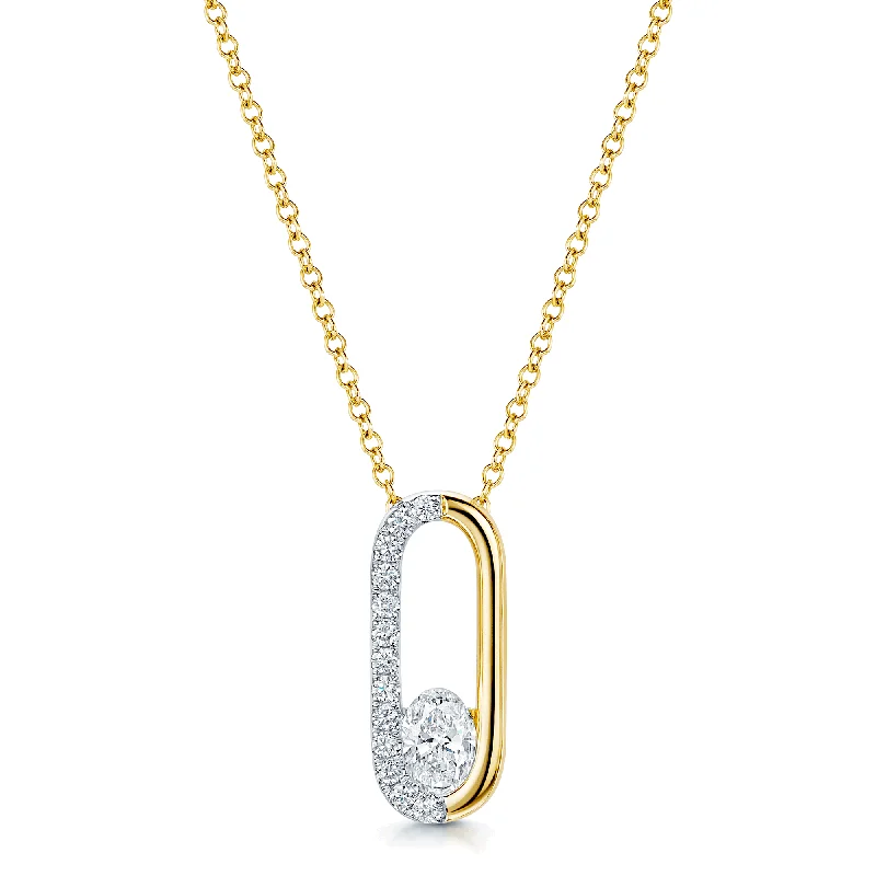 Personalized Initial Pendant Necklace for Teens-Verve Collection 18ct Yellow And White Gold GIA Certificated Oval Cut Diamond Loop Pendant