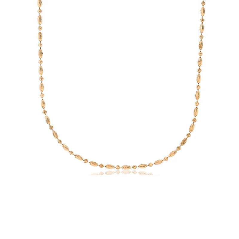 Simple Diamond Necklace for Bridesmaids-Rose Gold Moon Cut Rice Bead Chain (14K)