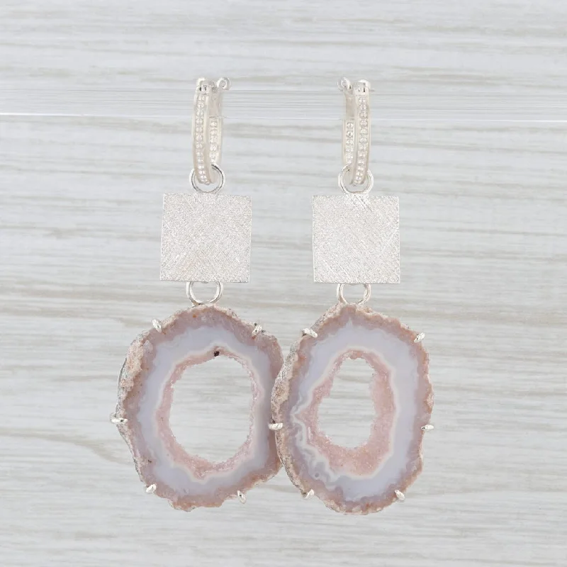 Unique Gold Earrings for Women-New Nina Nguyen Hoop Charm Drops Earrings Sterling Silver Geode Slice Statement