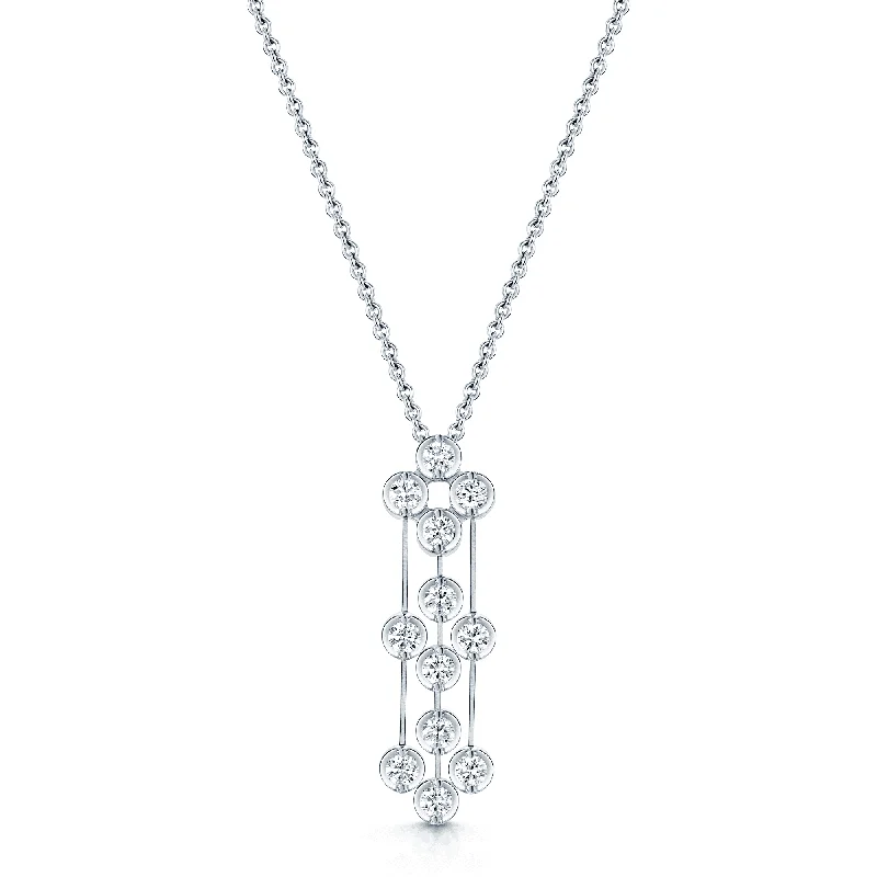 Statement Gold Necklace for Fashion Week-18ct White Gold Diamond Twelve Stone Three Strand Bar Pendant