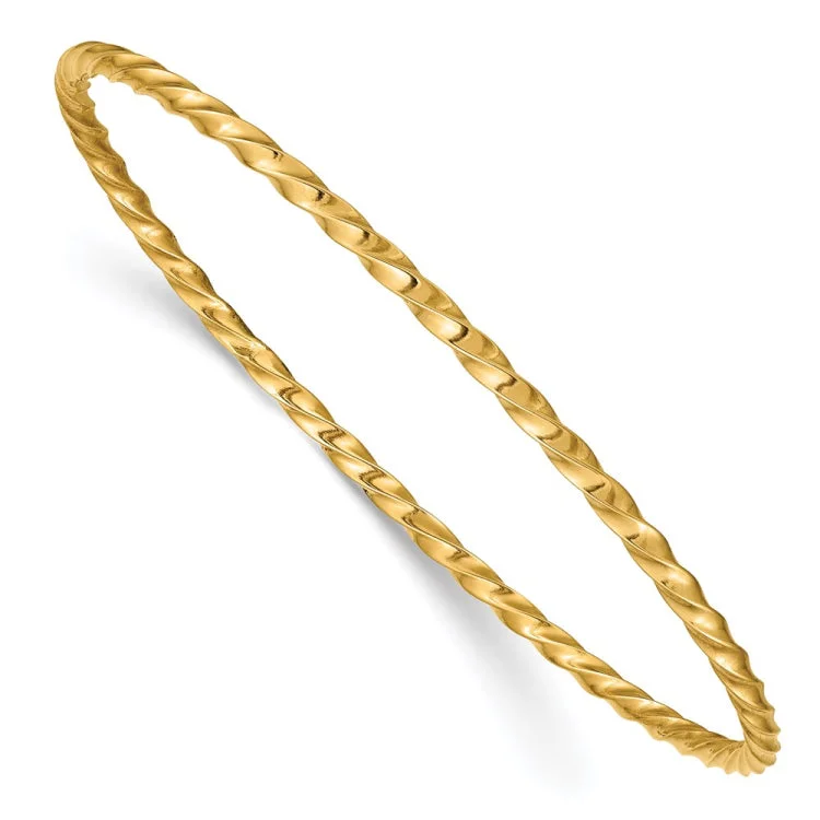 Simple Gold Bangle Set for Weddings-14k 2.50mm Twisted Slip-on Bangle