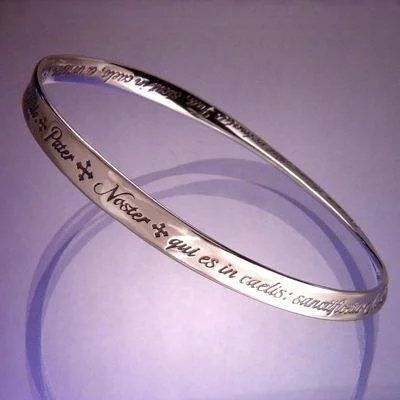 Customizable Leather Bracelet with Date Engraving-Lord's Prayer In Latin Sterling Silver Bracelet