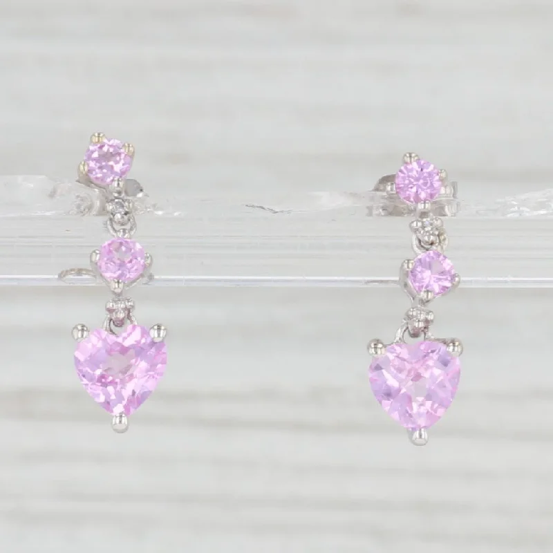 Classic Gold Stud Earrings-1.55ctw Lab Created Pink Sapphire Heart Dangle Earrings 10k Gold Pierced Drops