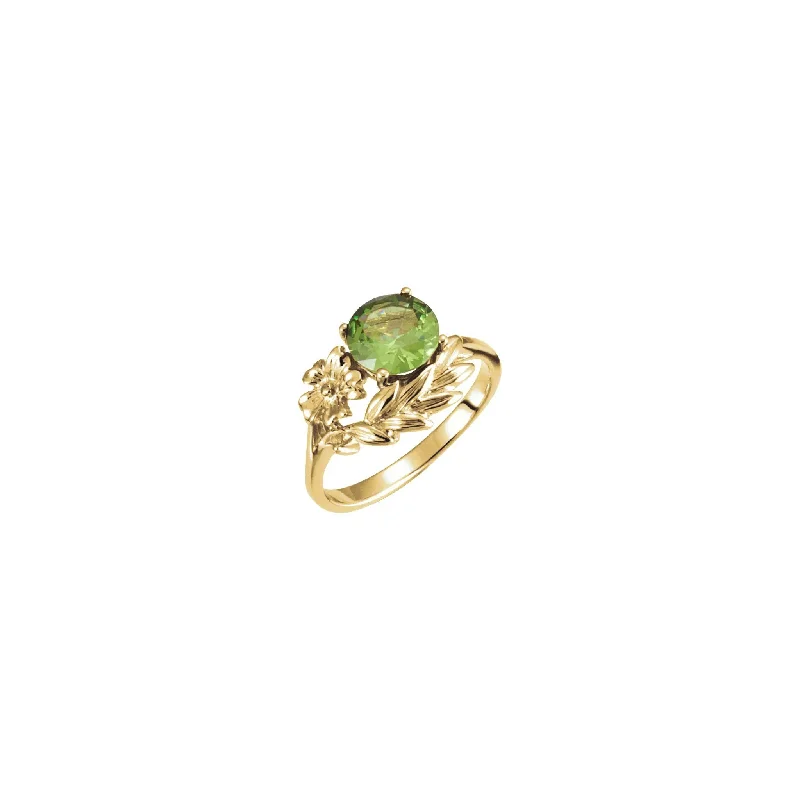 Personalized Gold Band Ring for Men’s Wedding-Round Green Gemstone Floral Ring