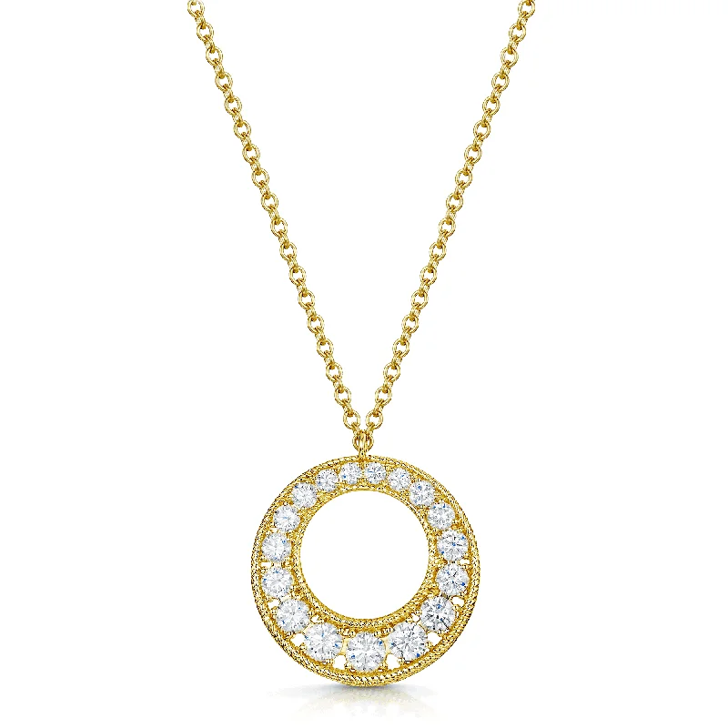 Long Silver Necklace with Diamond Pendant-18ct Yellow Gold Round Brilliant Cut Diamond Circle Pendant