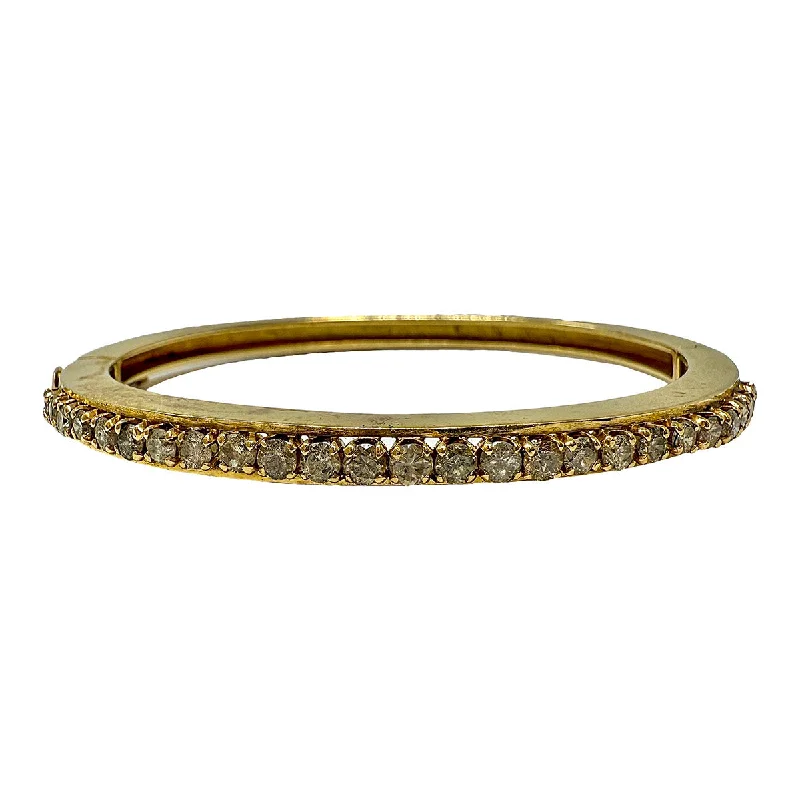 Luxury Gold Bracelet with Oval Shaped Charms-14K Gold Hinged Bracelet with 25 Diamond