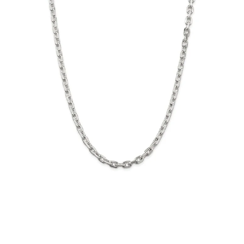 Classic Pearl Necklace for Weddings and Events-Beveled Oval Cable Chain (Silver)