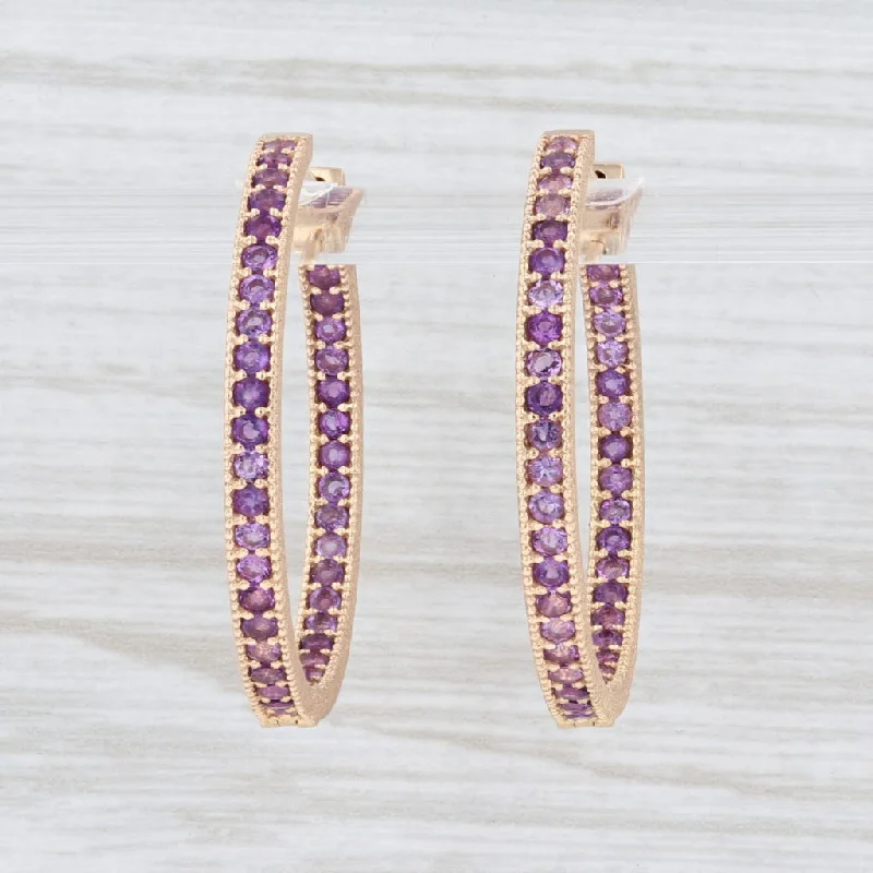 Stylish Crystal Drop Earrings-New Nina Nguyen Intricate Inside Out Amethyst Hoop Earrings 18k Yellow Gold