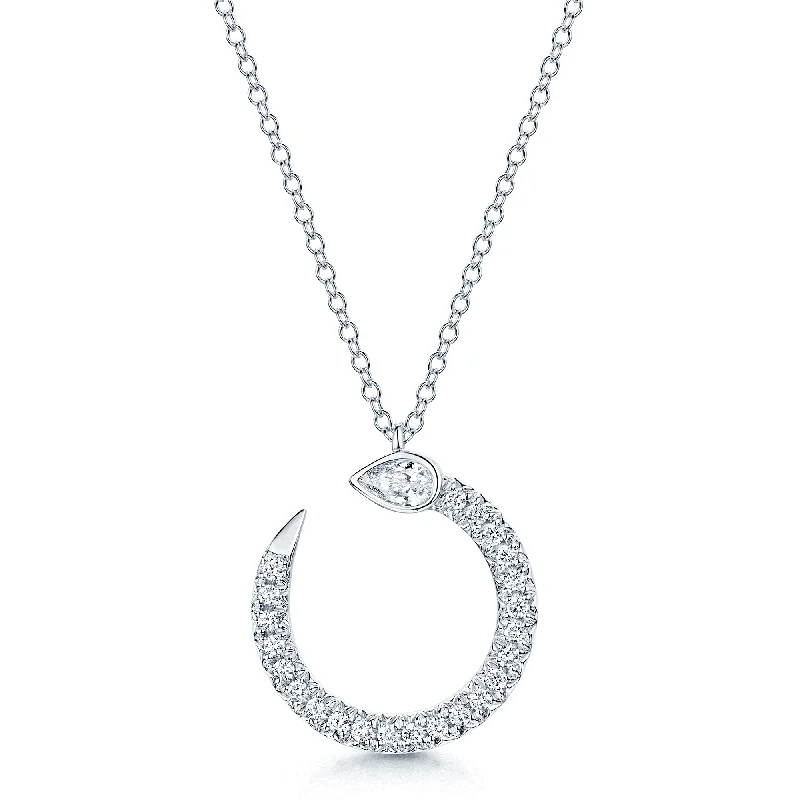 Elegant Sapphire Necklace for Weddings-18ct White Gold Pear Cut Diamond Open Pave set Swirl Pendant