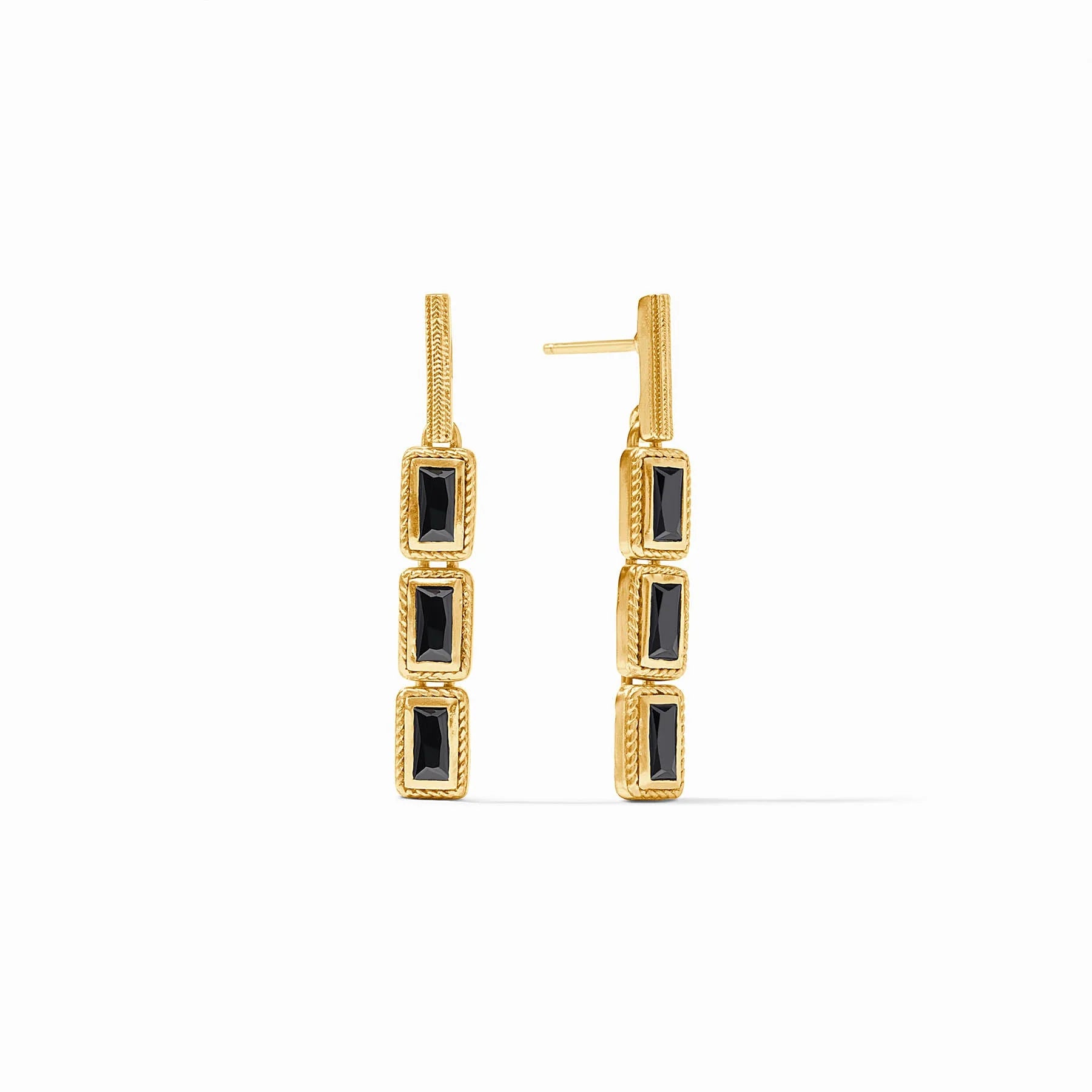 Fancy Crystal Earrings for Special Occasions-Julie Vos Baguette Tier Obsidian Black 24K Gold Plated Earrings