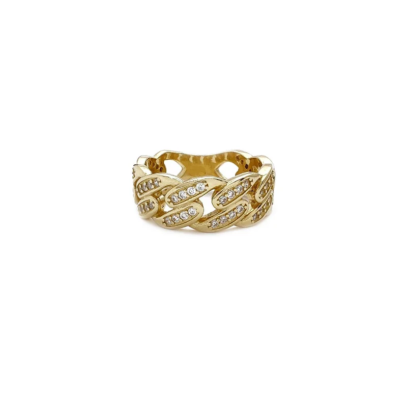 Vintage Gold Ring with Diamond Accents for Brides-Iced-Out Slim Cuban Ring (10K)