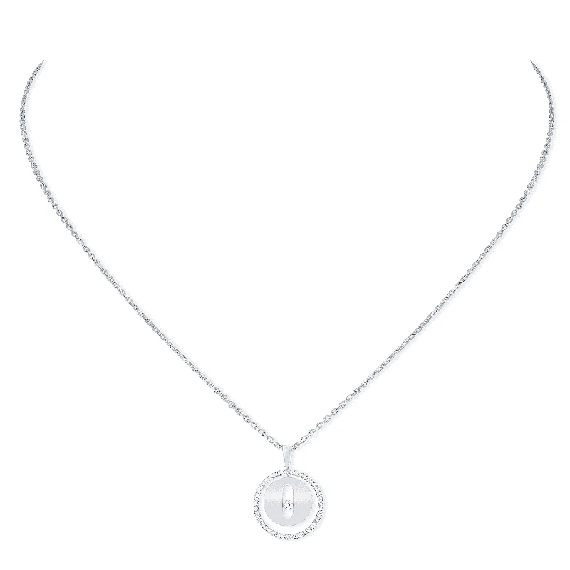 Dainty Gold Necklace with Small Heart Pendant-18ct White Gold Lucky Move Diamond Necklace