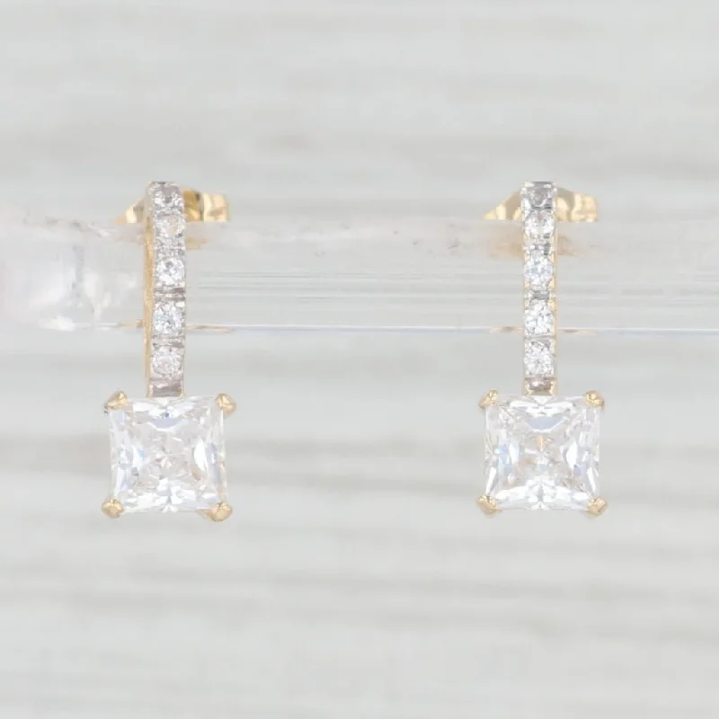 Personalized Birthstone Drop Earrings-1.60ctw Princess Cubic Zirconia Drop Earrings 14k Yellow Gold