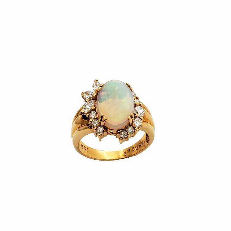 Customizable Diamond Ring for Fashionistas-Diamond & Opal Cocktail Ring (18k)