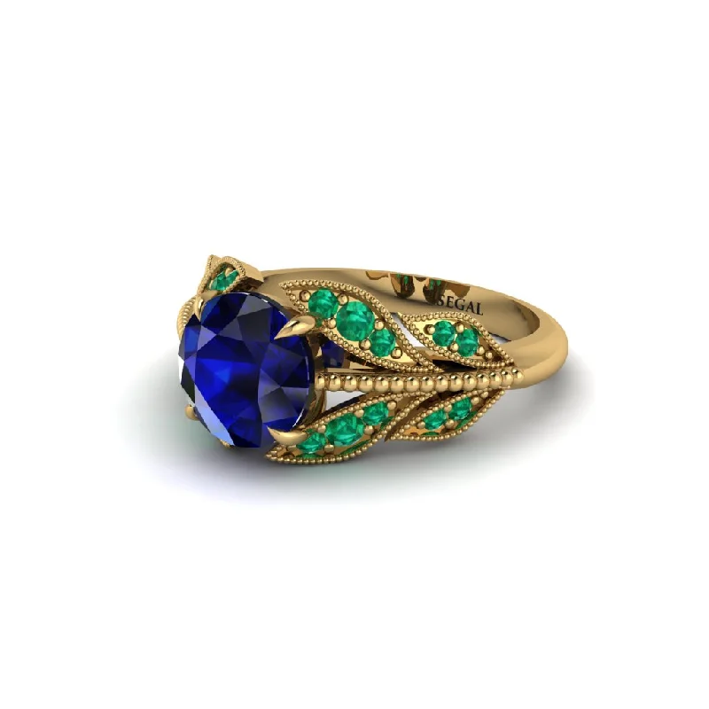 Trendy Stackable Ring Set with Multiple Stones-Sapphire Majestic Leaf Gold Engagement Ring - Makenna No. 28