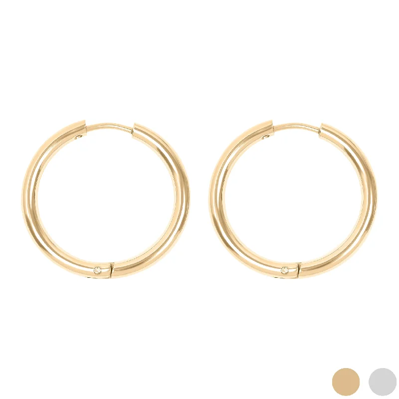 Gold Dangle Earrings with Crystals-18K Gold PVD Stainless Steel Circle Huggie Hoop Earrings / ERJ0023