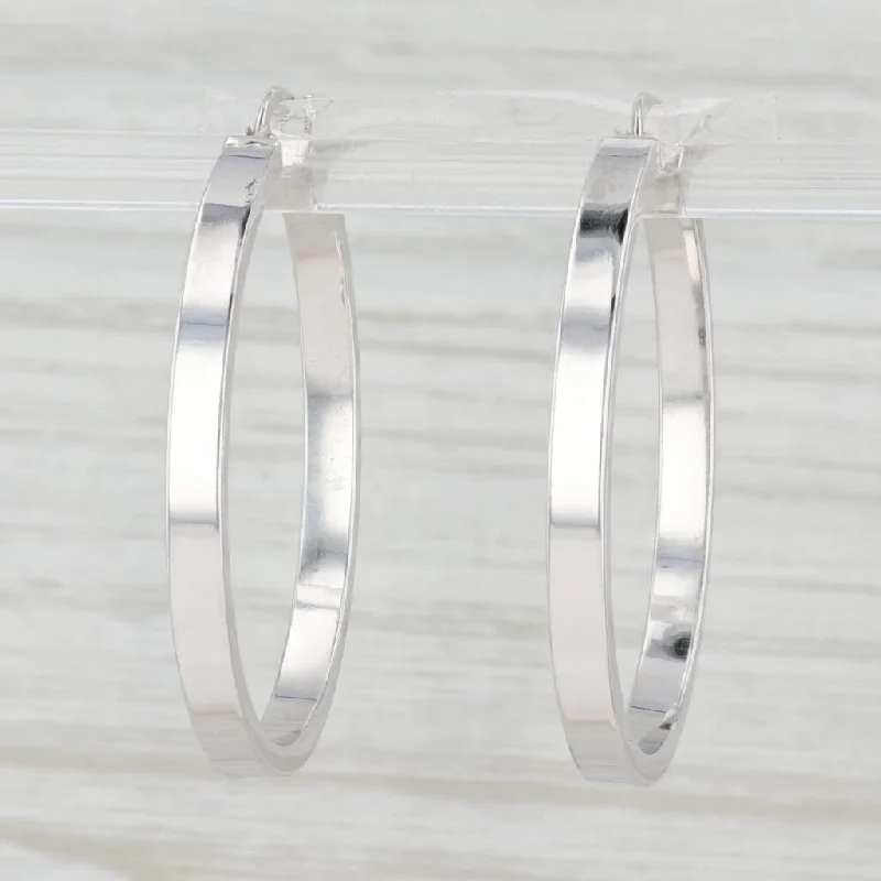 Stylish Silver Earrings for Weddings-Round Hoop Earrings 14k White Gold Snap Top Pierced Hoops