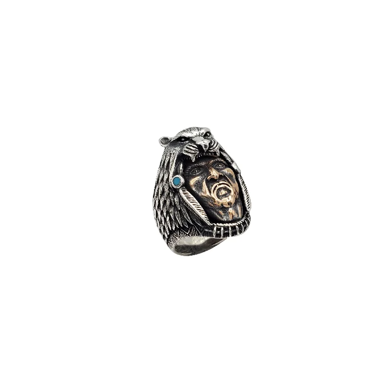 Unique Customizable Engagement Ring with Sapphire-Indian Head Wolf Ring (Silver)