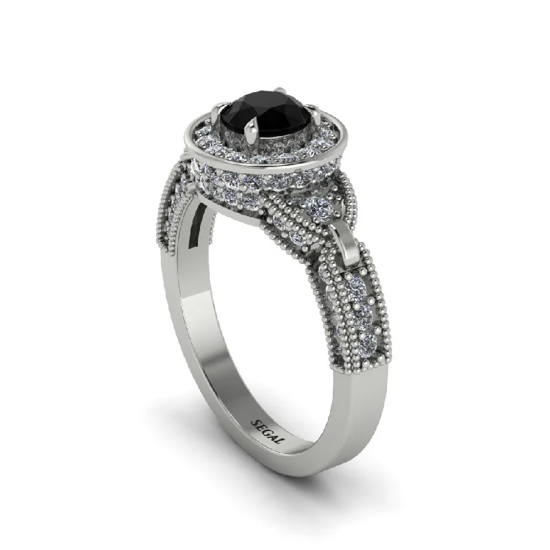 Vintage-inspired Wedding Ring with Vintage Diamonds-Black Diamond Double Halo Handmade Engagement Ring - Gracelyn No. 9