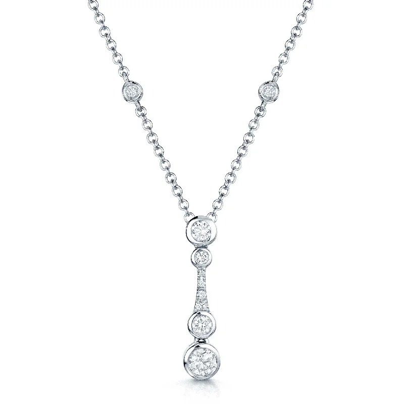 Designer Gold Necklace for Wedding Day-18ct White Gold Round Brilliant Cut Icicle Diamond Drop Pendant