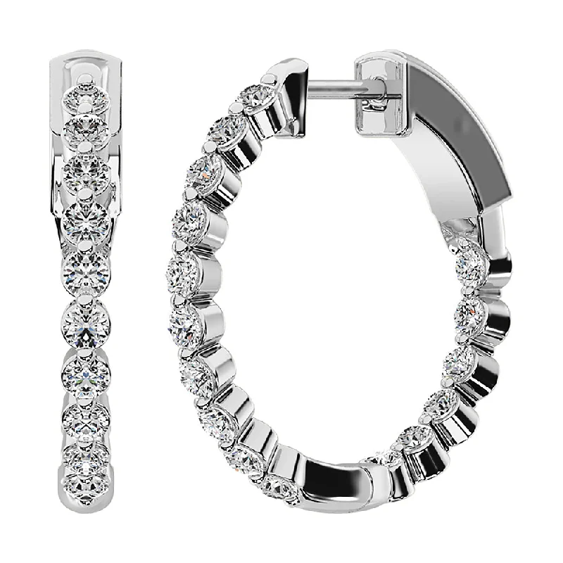 Chic Earrings for Special Occasions-14K White Gold 1 5/8 Ct.Tw. Diamond Round Set Hoop Earrings