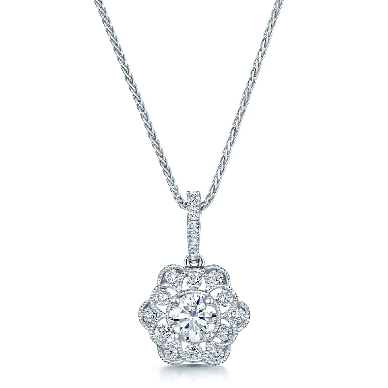 Custom Pendant Necklace with Engraved Message-18ct White Gold Vintage Style Diamond Pendant