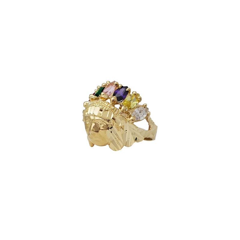 Custom Birthstone Ring for Mother’s Day-Zirconia Indian Head Ring (14K)