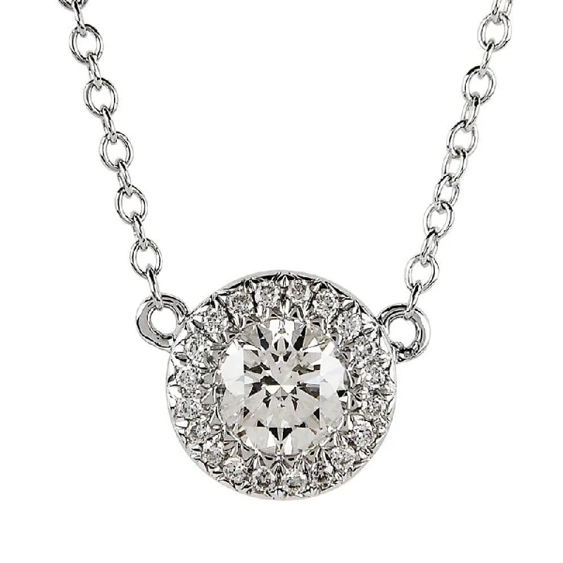 Long Pendant Necklace with Silver Chain-18ct White Gold Round Brilliant Cut Diamond Cluster Pendant