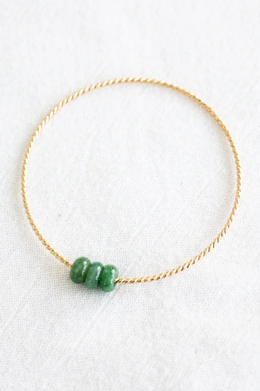 Custom Gold Bangles with Elegant Engraving-Triple Donut Jade Halo Bangle