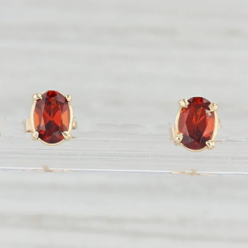 Silver Earrings with Colored Crystals-1.20ctw Oval Garnet Stud Earrings 14k Yellow Gold January Birthstone