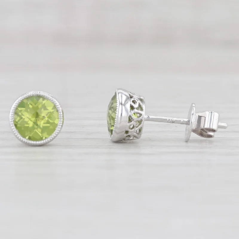 Gemstone Stud Earrings for Formal Occasions-New 1.66ctw Peridot Solitaire Stud Earrings 14k White Gold August Birthstone